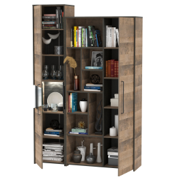 Шкаф-пенал с витриной с подсветкой и высокий шкаф-стеллаж Трувор