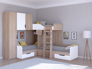 Кровать двухъярусная Трио/1 Дуб Сонома