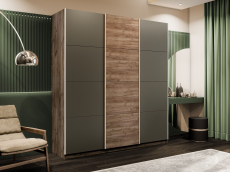 Шкафы-купе 3-х дверные, Шкаф-купе Эста 3-х дверный ДСП/Стекла хаки/Доводчик 270х66х240