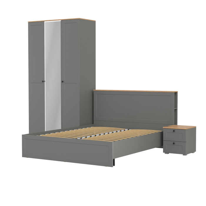 Спальные гарнитуры, Гарнитур спальный из шкафа с зеркалом с кроватью Остин 11.53 с ортопедом и прикроватной тумбочки