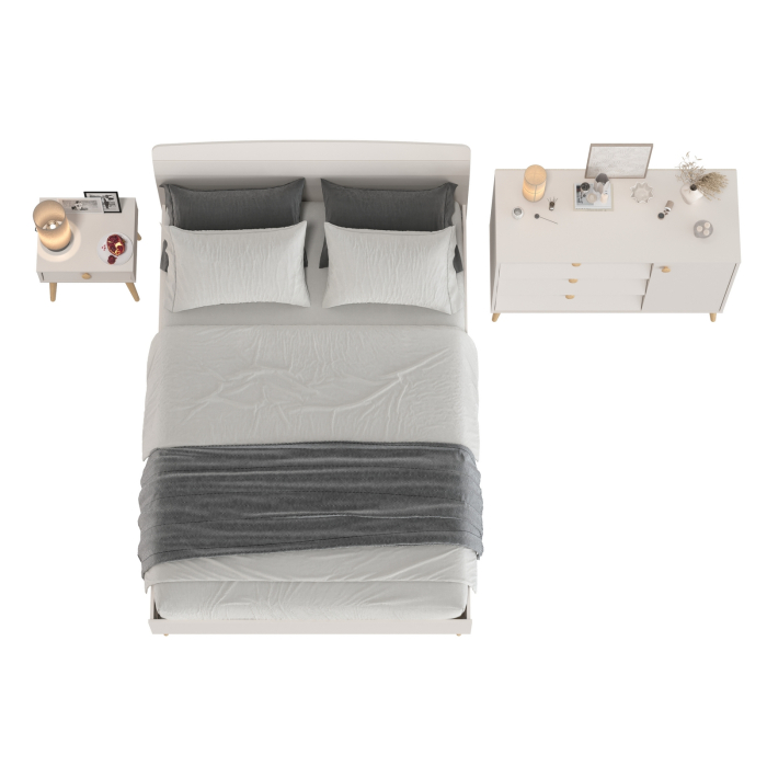 Спальные гарнитуры, Комплект спальни Афина из кровати 1400 с широким комодом и тумбочки прикроватной