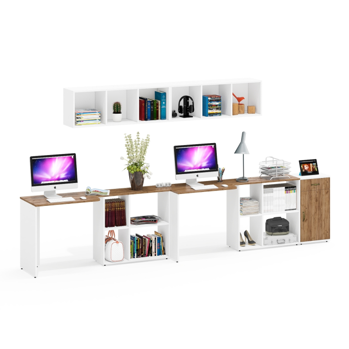 Домашние кабинеты, Лидер-8 для домашнего офиса для двоих детей из компьютерных столов с полками и тумбы 3.15