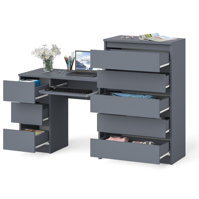 Домашние кабинеты, Комод высокий Мори МК700 5-ть ящиков и стол компьютерный Мори МС-6 левый