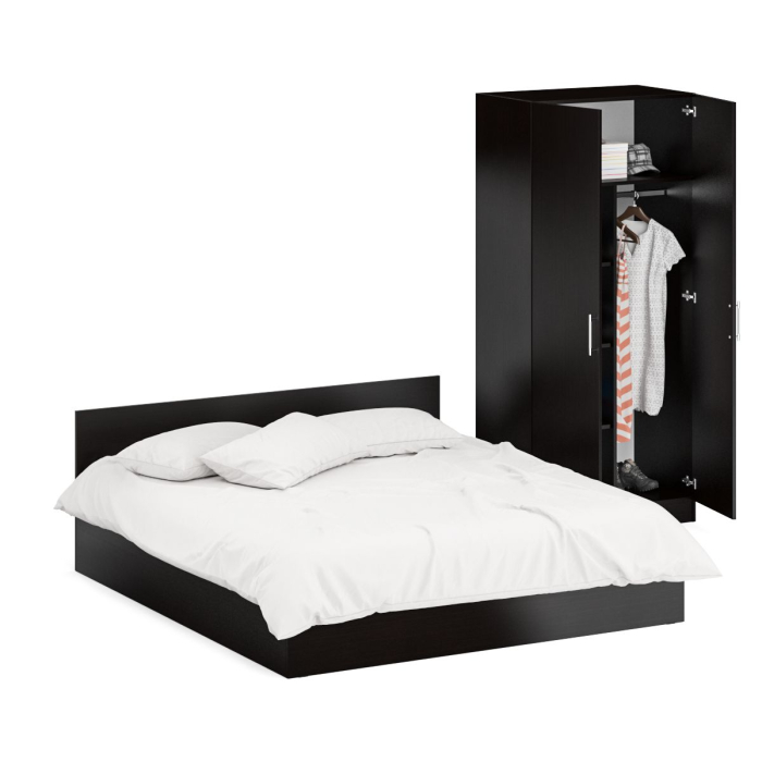 Спальные гарнитуры, Кровать двуспальная 1800 со шкафом для одежды 2-х створчатым Стандарт