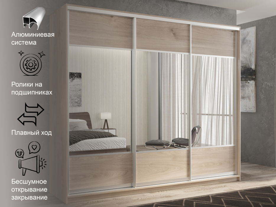 Шкафы-купе 3-х дверные, Шкаф-купе 3х дверный Кааппи 6 210х60