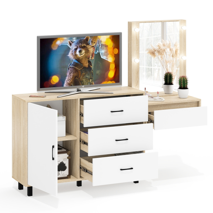 Туалетные столики, Комод с дверками и ящиками 122-1204 и косметический столик навесной с подсветкой