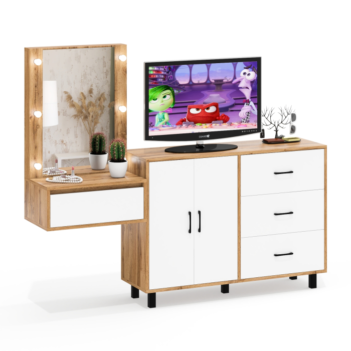 С зеркалом, Стол косметический навесной с подсветкой и тумба-комод 123-1204.