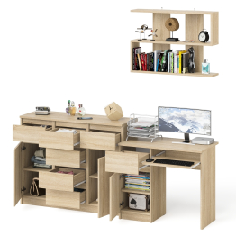 Навесная полка 900 Мори со столом компьютерным МС-1 левый и комодом МК1200.4