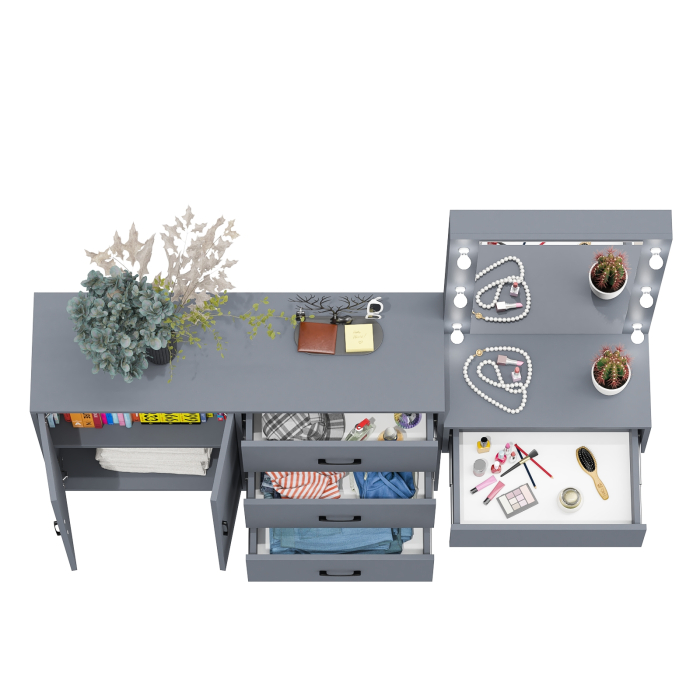 С зеркалом, Стол косметический навесной с подсветкой и тумба-комод 123-1204.