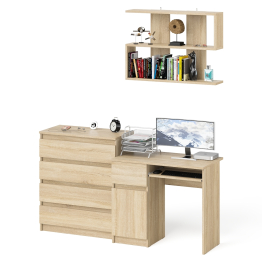 Комод четыре ящика Мори 800-4 со столом компьютерным с тумбой слева и полкой 900