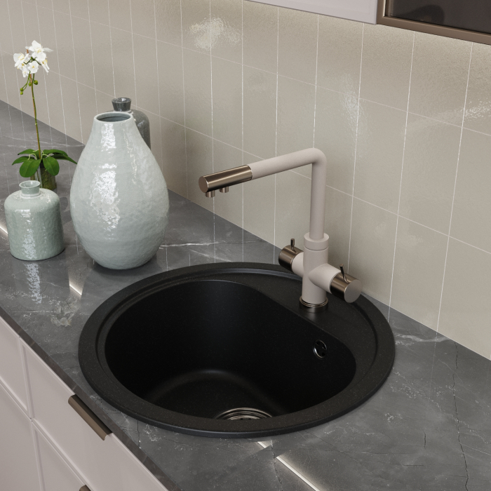 Кухонные мойки, Мойкa ML-GM10 круглая, 440мм (глуб. чаши 180) NEW*