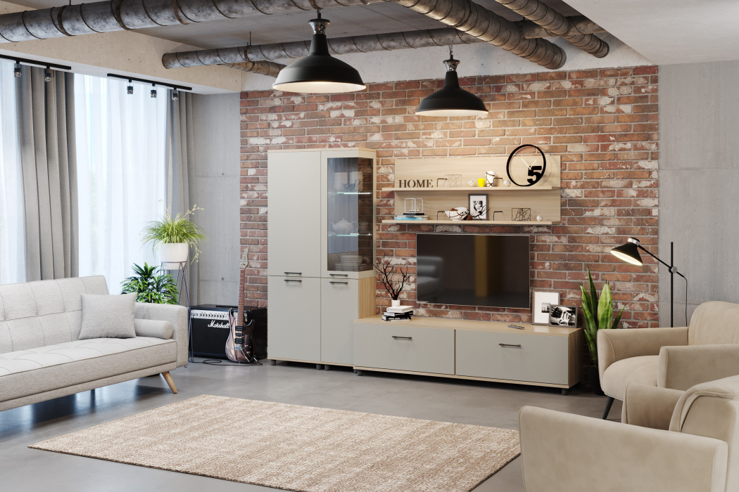 Стенки для гостиной, Модульная гостиная Грейс композиция 2  Ясень Асахи