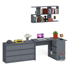 Стол угловой компьютерный Мори МС-16 правый с книжной полкой и комодом на шесть ящиков