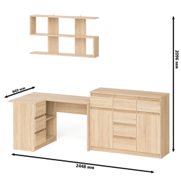 Стол компьютерный угловой Мори МС-16 левый с комодом МК1200.4 и навесной открытой полкой 1200