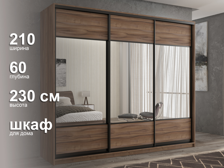 Шкафы-купе 3-х дверные, Шкаф-купе 3х дверный Кааппи 6 210х60