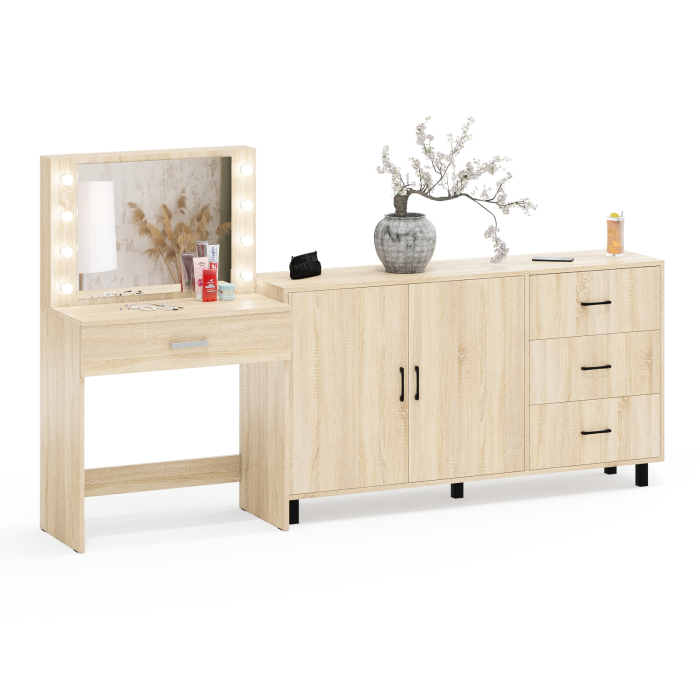 С зеркалом, Комод-тумба 123-1604 и туалетный столик с подсветкой СТ-4