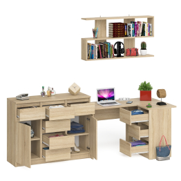 Угловой стол компьютерный Мори МС-16 правый с комодом МК1200.4 и открытой книжной полкой