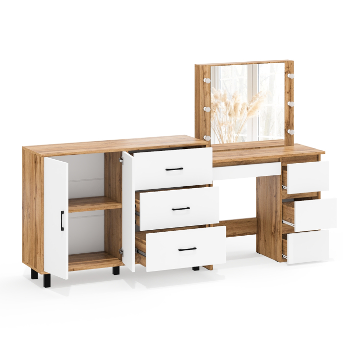 С зеркалом, Комод-тумба 123-1204 и столик косметический с подсветкой и зеркалом Сура