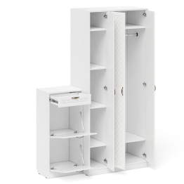 Тумба для обуви две секции в прихожую П-6-500 с пеналом и шкафом фрезеровка ромб