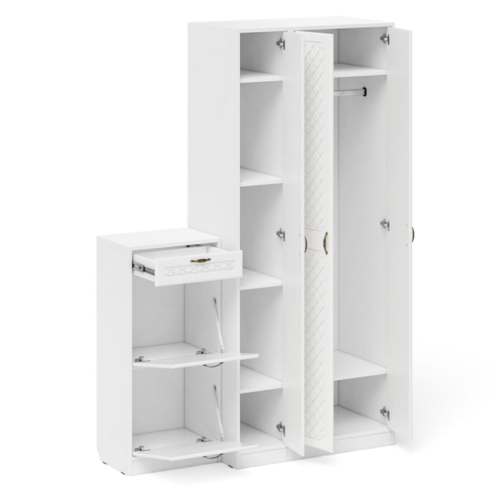 Прихожие, Тумба для обуви две секции в прихожую П-6-500 с пеналом и шкафом фрезеровка ромб