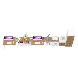 Два рабочих стола для двоих человек Лидер-8 с пеналом для бумаг и тумбой с нишей