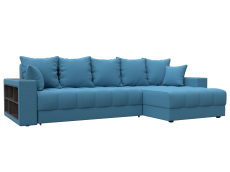 Диваны угловые в гостиную, Диван угловой с декором и полкой Лига-050 НПБ, рогожка Амур
