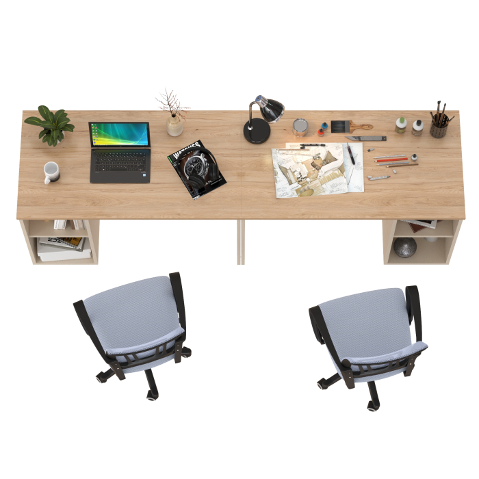 Прямые компьютерные столы, Набор для работы и учёбы из двух столов письменных Лайт 12.163 и двух серых кресел
