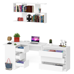 Комод на три ящика Мори МК800.1 с компьютерным столом для работы левый и открытой полкой