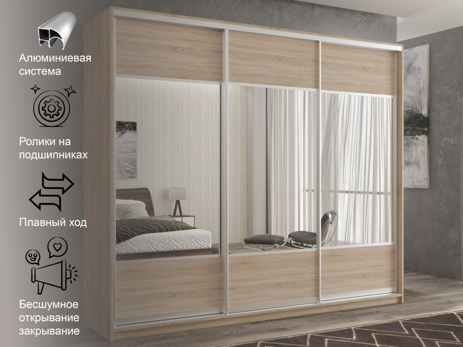 Шкафы-купе 3-х дверные, Шкаф-купе 3х дверный Кааппи 6 210х45