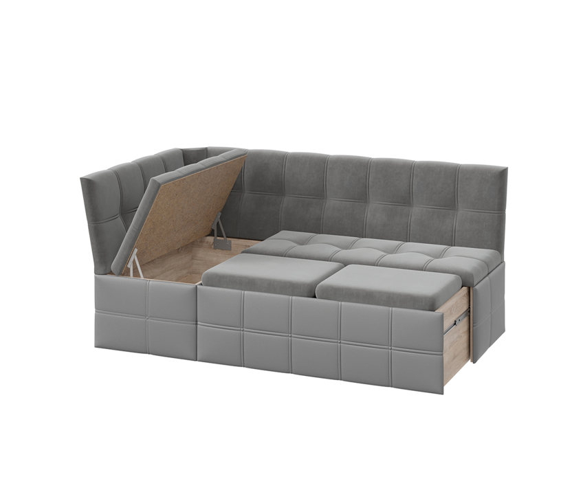 Диваны угловые кухонные, Скамья угловая со спальным местом Домино исп. 2 (велюр/кожзам)