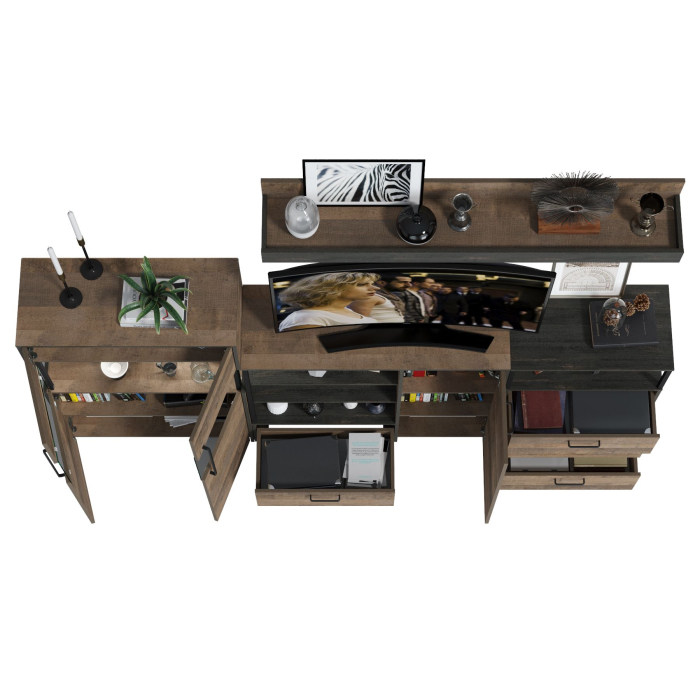 Стенки для гостиной, Комод с витриной с подсветкой с комодом с ящиком и дверкой и с комодом три ящика и ниша Трувор