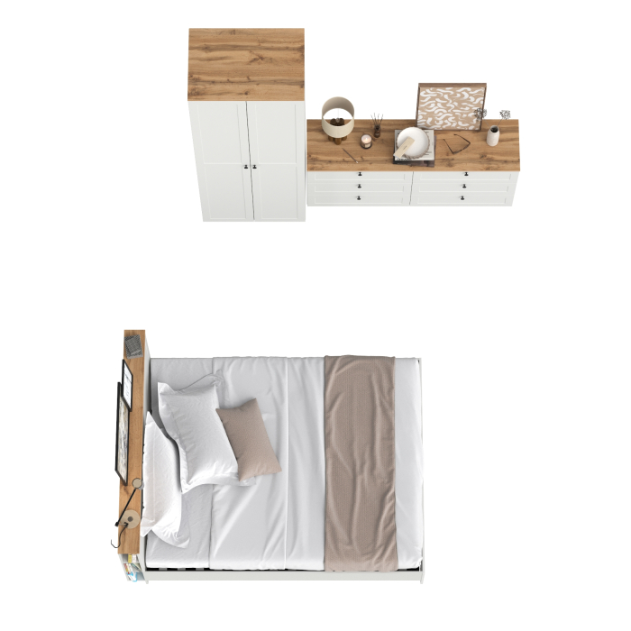 Спальные гарнитуры, Мебель для спальни из шкаф-комода для одежды и белья с кроватью 11.53 ортопедом и комода 16.240