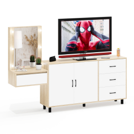 Косметический навесной столик с подсветкой и комод с ящиками и дверками 123-1604