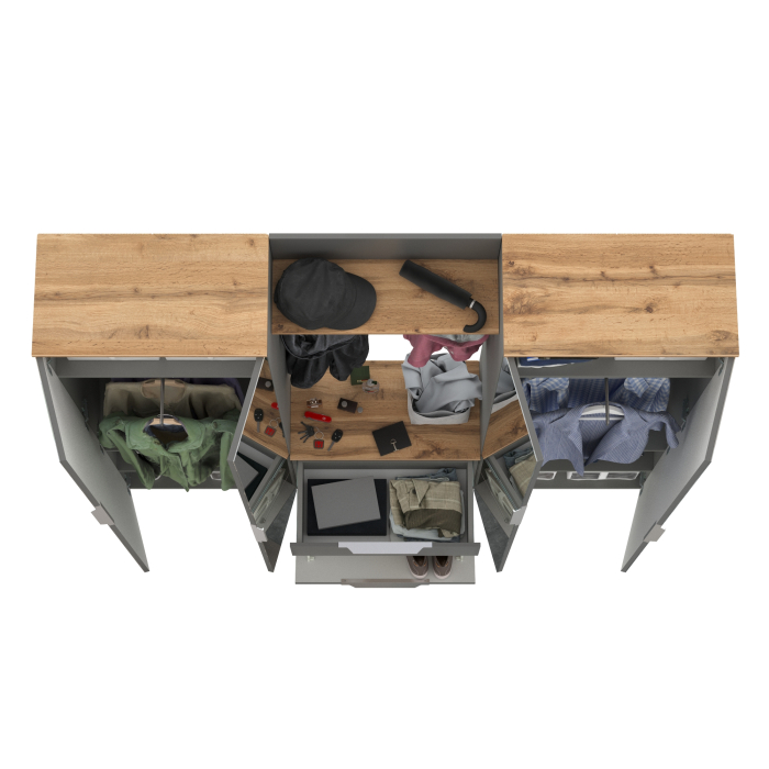 Прихожие, Два шкафа для одежды с зеркалами и обувницей с вешалкой с полкой Октава