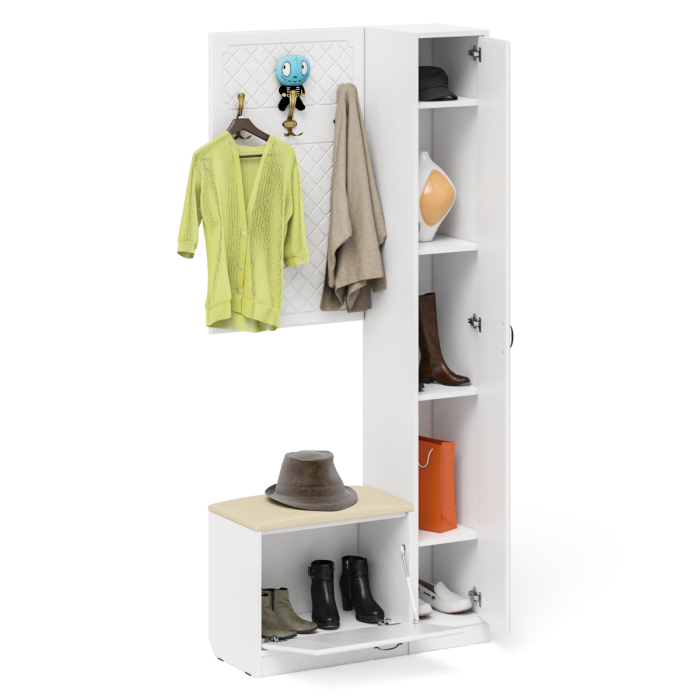 Прихожие, Обувница с мягким сиденьем вешалка с крючками и пенал П-6 МДФ фрезеровка ромб