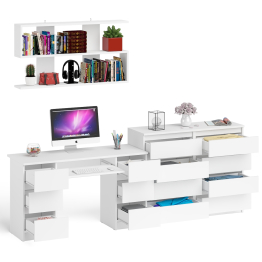 Полка Мори 1200 с письменным столом Мори МС-2 и комодом на восемь ящиков