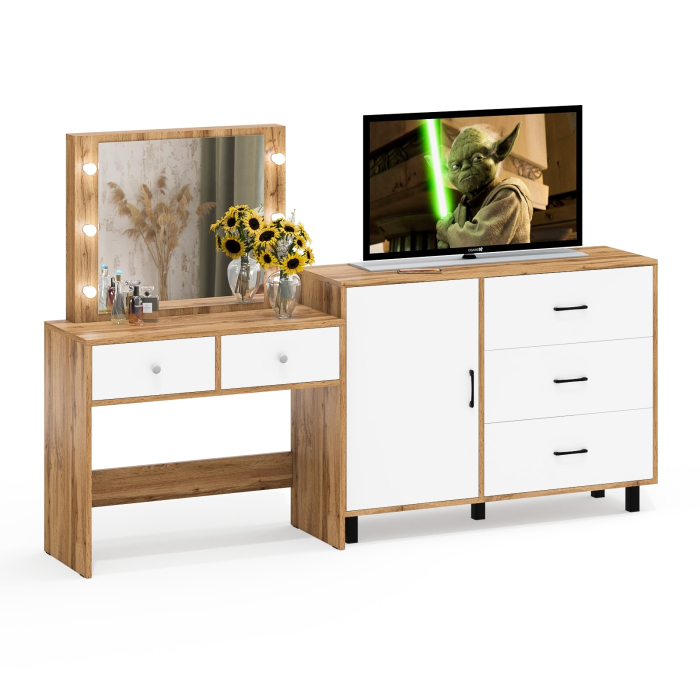 Туалетные столики, Стол туалетный для спальни с лампочками СТ-5 и тумба-комод 122-1204