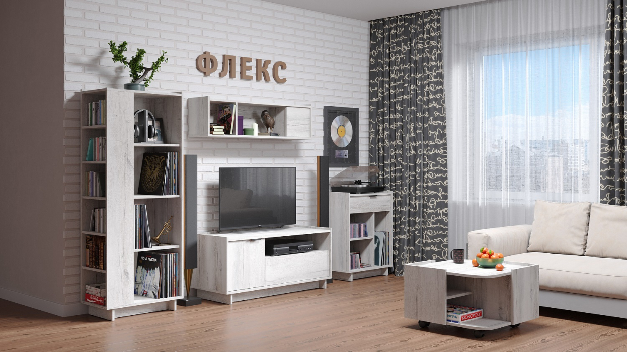 Стенки для гостиной, Гостиная Флекс. Комплект 2, Дуб Шавиниган
