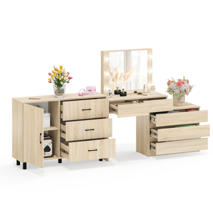 Туалетные столики, Угловой туалетный столик с подсветкой 110 и тумба-комод дверка и 3 ящика 122-1204