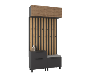 Прихожая Тренд с антресолью и рейками Диамант серый/МДФ Джаз Акация светлая