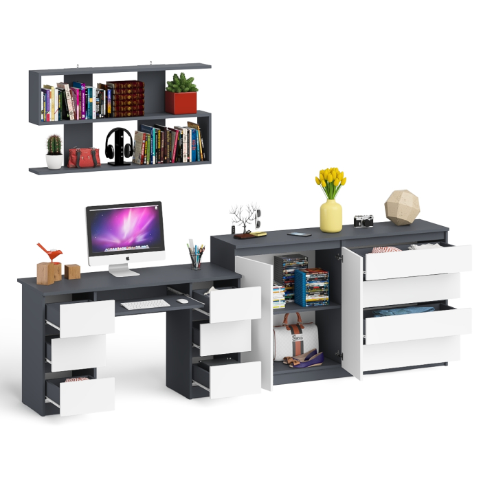 Домашние кабинеты, Стол для работы Мори МС-2 с книжной полкой на 1200 и комодом-тумбой МК1600.1