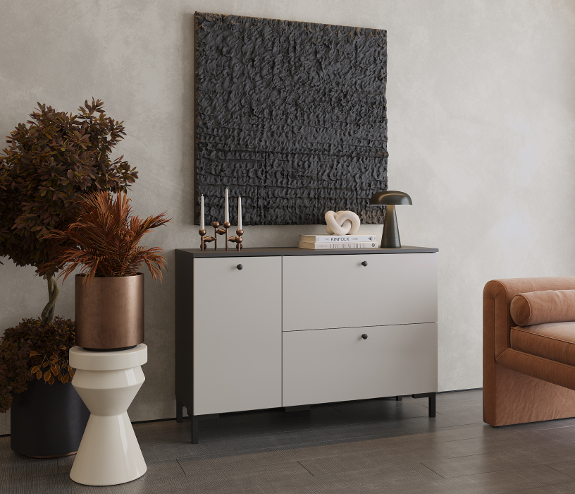 Комоды, Комод Тренд СБ-3447 2 ящика, 1 дверь Диамант серый/Серый Перламутровый