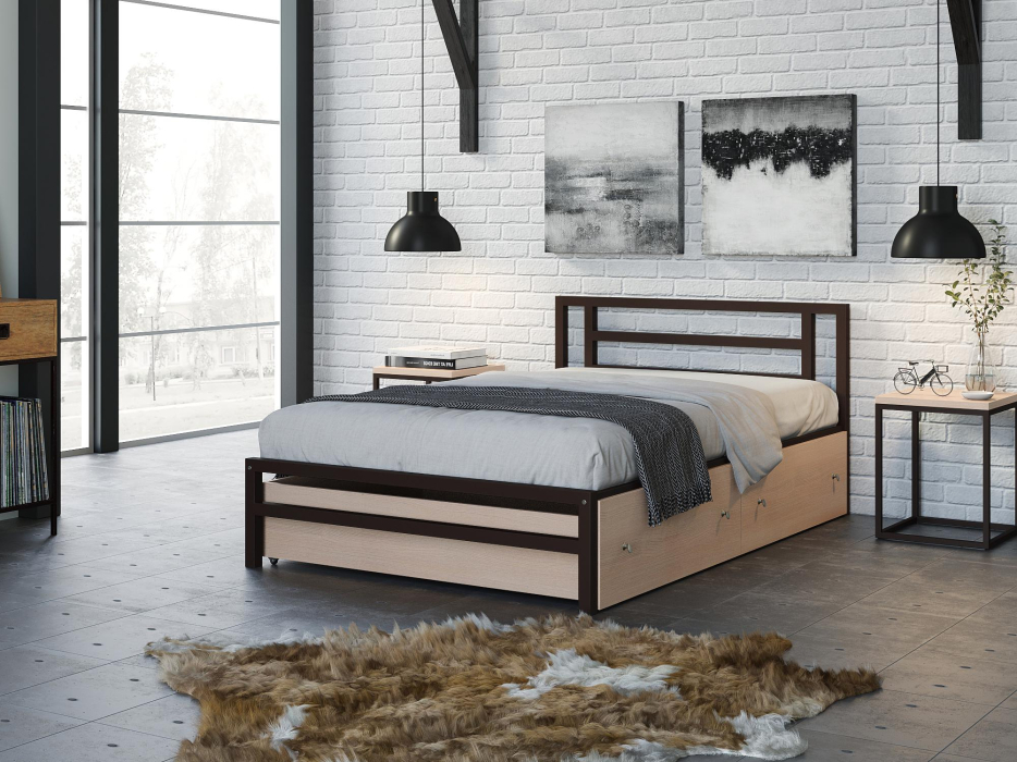 Кровати 120 см, Односпальная кровать Титан 120 ящики дуб молочный