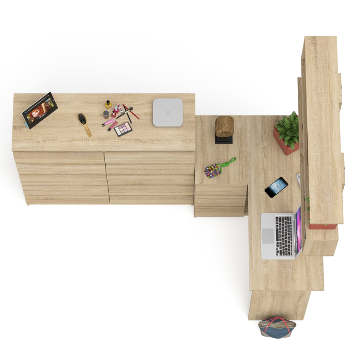 Домашние кабинеты, Стол угловой компьютерный Мори МС-16 левый с комодом на 10-ть ящиков и полкой на 1200