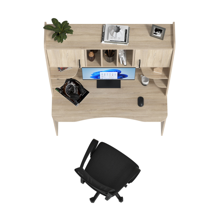 Прямые компьютерные столы, Компьютерный стол с надстройкой Бета и кресло компьютерное чёрное