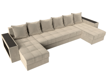 П-образный диван Дубай полки слева, микровельвет