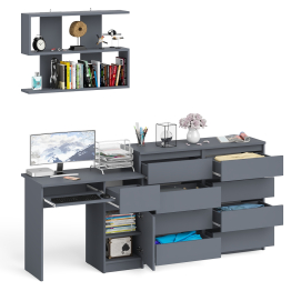 Большой комод на восемь выдвижных ящиков со столом МС-1 правый и полкой Мори 900