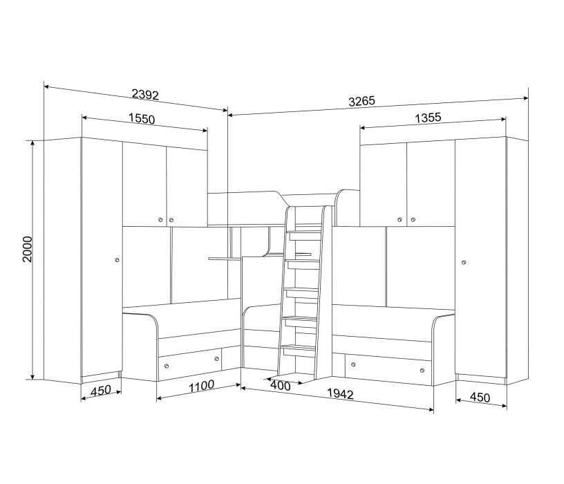 Для подростков, Кровать двухъярусная Трио/3 Белый
