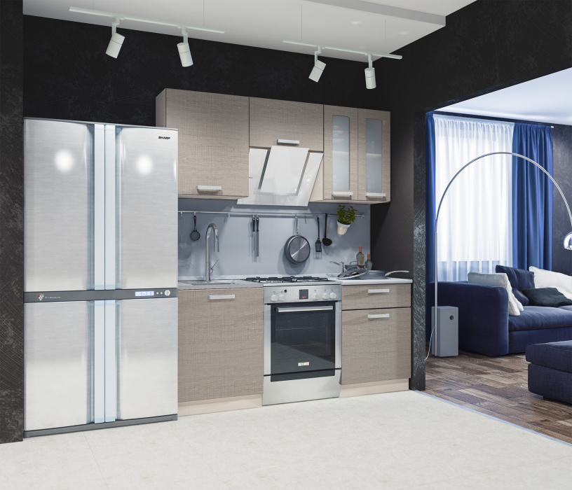 Кухонные гарнитуры, Кухонный гарнитур Регина 1,8м Дуб Сантана светлый с витриной