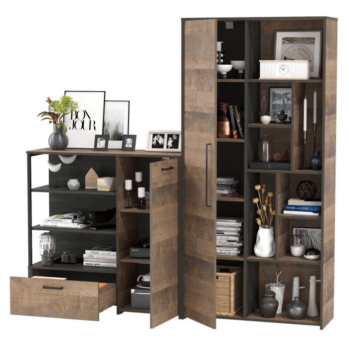 Стенки для гостиной, Шкаф-стеллаж и комод с ящиком и дверкой Трувор